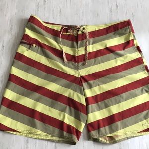 Patagonia Red and Yellow Striped Board Shorts